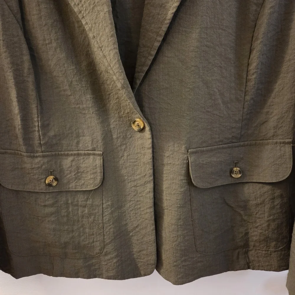 Chico's‎ sz 3 lightweight olive single button blazer jacket XL casual chic